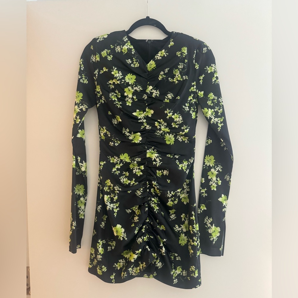Chic Black and Green Floral Long Sleeve Dress